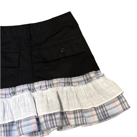 Upcycled J. Galt Brandy Melville Plaid and Black Ruffled Distressed Mini size S - Picture 4 of 5